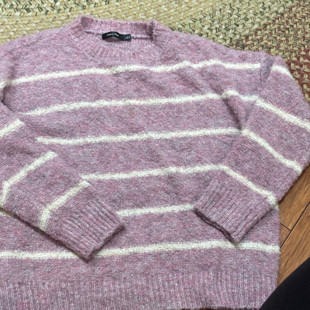 Doe & Rae Women's Crewneck Sweater - Pink and Cream Stripes